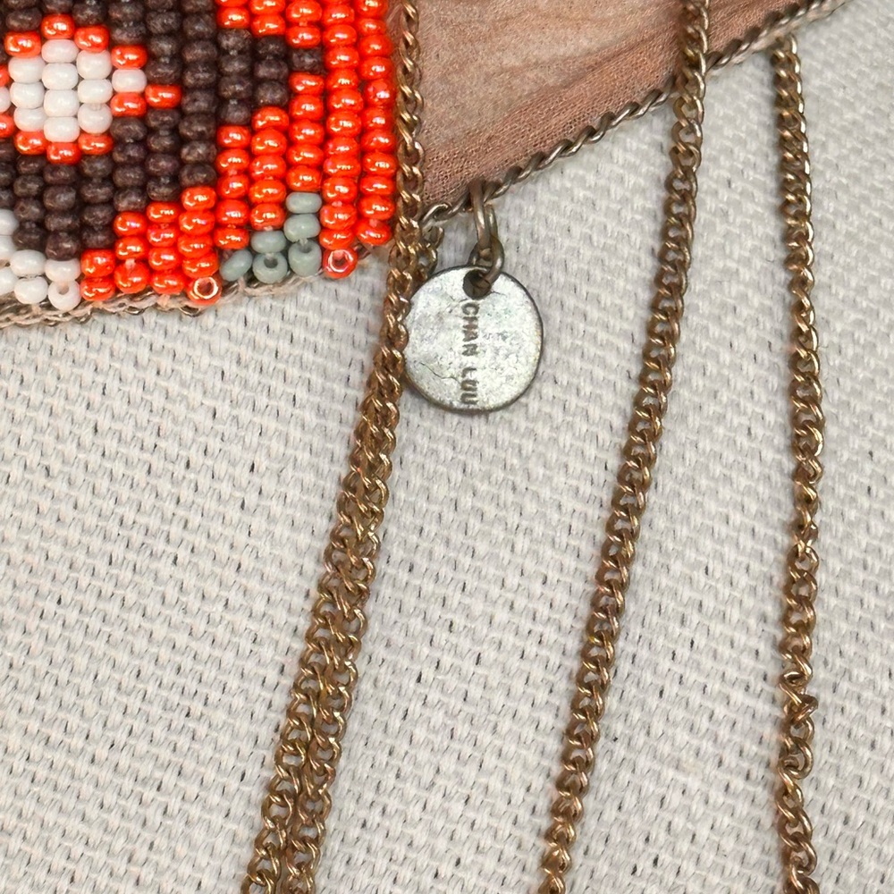 DESIGNER CHAN LUU Hand stitched Beaded Choker Necklace with Fringe - Picture 2 of 6